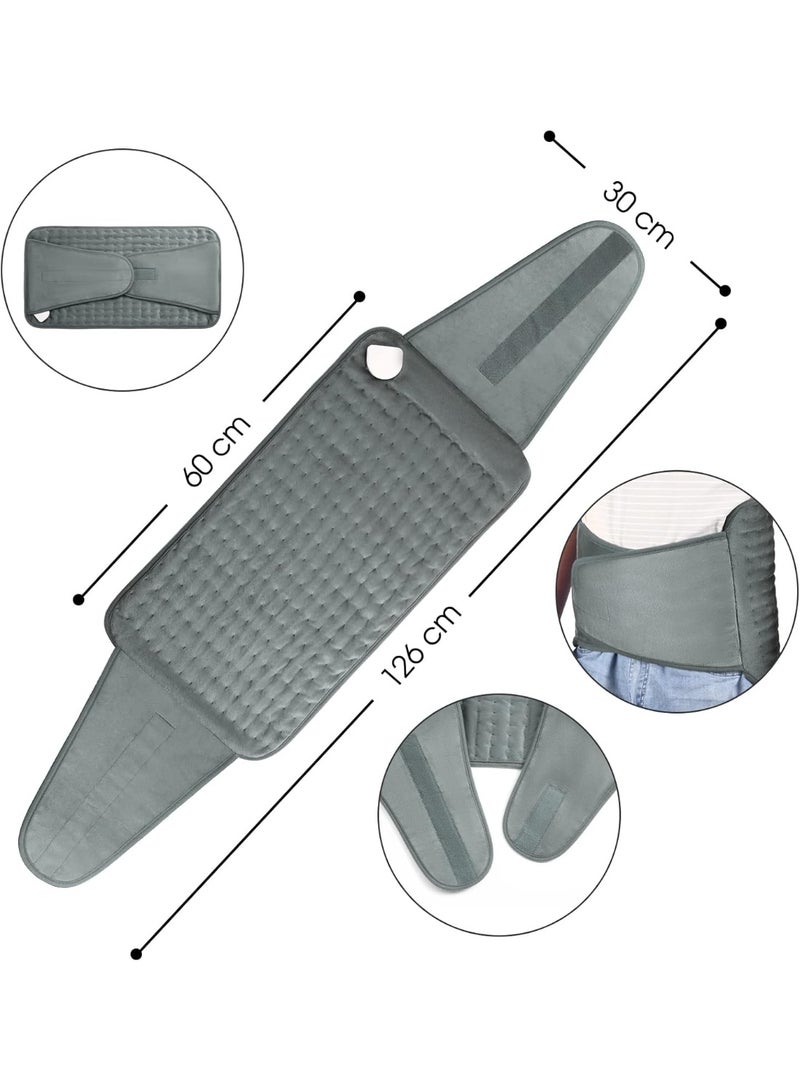 حزام تدفئة كهربائي بطول إضافي (1.26 متر × 30 سم) - 6 مستويات حرارة و4 خيارات للمؤقت - مزود بشريط فيلكرو للتثبيت حول الجسم - يدعم العلاج بالحرارة الرطبة - Image 2